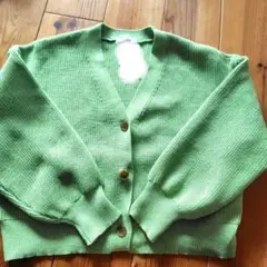 ポリエステル100% 緑 カーディガン Lサイズ