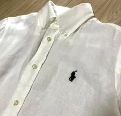 【インド麻100%】ラルフローレンリネンシャツ 白 刺繍 ロゴ　S(日本M相当)のサムネイル