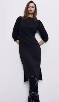 新品☆ZARA ザラ ロングワンピース シワ加工デザイン S