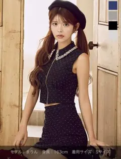 ポム様専用！JEWELS♡パール襟フロントジップセットアップタイト