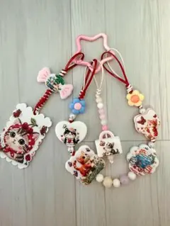 猫モチーフ♡ストラップ ハンドメイド ピンク×パステル