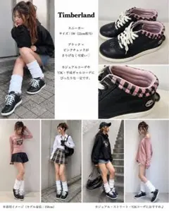 Timberland スニーカー 5W 22㎝相当　黒ピンクチェック Y2Kのサムネイル