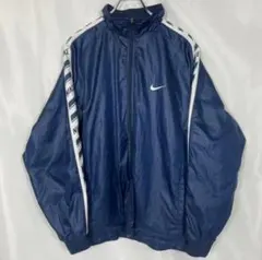 古着　ナイキ　刺繍ロゴ　ナイロン ネイビーポリジャケット　L ヴィンテージ