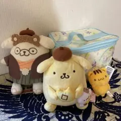 ポムポムプリン おいしいおやつぬいぐるみ　かまってたっちマスコット　ポーチ　4点