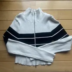 CHICO 白黒ストライプ ハイネックニット