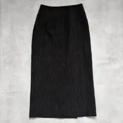 ブラック シワ加工 ロングスカート 前スリット 38 上品 きれいめ