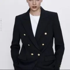 美品✨ZARA ザラ　テーラードジャケット 金ボタン ダブル　ブラック　XS