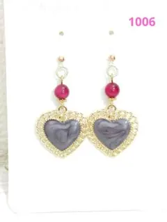No.1006樹脂フック　ハート&天然石ピアス　ハンドメイド　２点からお得♪