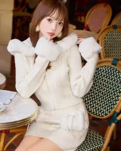 ミシェルマカロン ファーポケットニットセットアップ XS