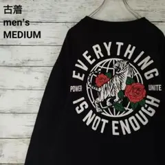 古着 H&M スウェット 虎とバラのグラフィック プリント ブラック M