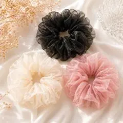 シュシュ3点セット韓国オーガンジー大人可愛いヘアゴム