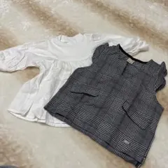 重ね着風トップス ホワイト・チェック柄