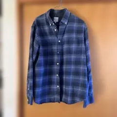 ネイビー系チェック フランネル長袖シャツ
