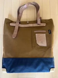 【ほぼ未使用】ブラウン/ネイビー トートバッグ キャンバス/レザー