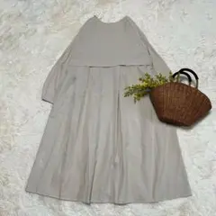 未使用 サマンサモスモス ゆべしコラボ 切替ワンピース 綿 麻 ベージュ フリー