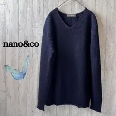ナノアンドコー/長袖ニット/Ｖネック/ネイビー/シンプル/リブ編み/S