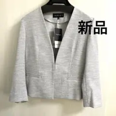 新品 INDIVI ノーカラージャケット 05 グレー