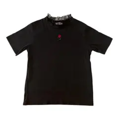 W♥C 薔薇刺繍 レースネック 半袖Tシャツ ブラック WC ダブルシーのサムネイル