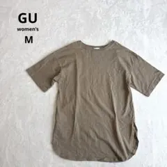 【ジーユー】半袖 ロング Tシャツ ブラウン ユルダボ オーバーサイズ M 美品