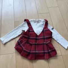 赤と白のチェック柄トップス 80cm