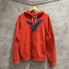 送料無料 USA古着 アメリカンイーグル ジップパーカー ロゴプリント Lサイズ