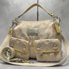 良品✨コーチ ポピー 2way ワンショルダーバッグ サテンキャンバス×レザー