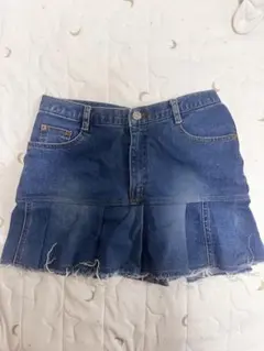 デニム プリーツスカート フリンジ加工