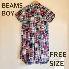 BEAMS BOY パッチワーク 半袖シャツワンピース マドラスチェック 綿のサムネイル