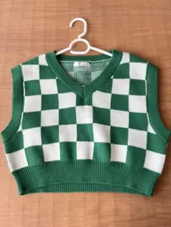 INGNI チェック柄 ニットベスト グリーン