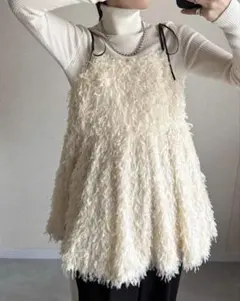 アイボリー ファー風ニットベスト Aライン