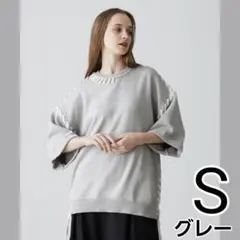 CLEL｜ハンドステッチ 半袖サイドレースニット｜グレー｜Sのサムネイル