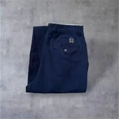 【90s】 TOMMY HILFIGERチノパン刺繍2タック太めスラックス紺　M