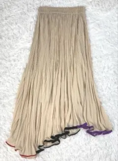 美品　FURFUR　ファーファー　トリミングヘムスカート　ベージュプリーツ