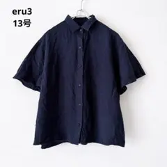 eur3 エウルキューブ 半袖シャツ ブラウス 紺 13号 大きいサイズのサムネイル