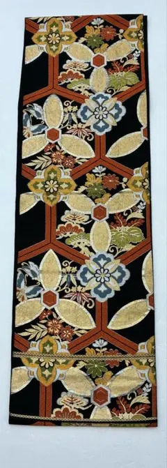 黒地 六通袋帯 亀甲花文様 金糸 - メルカリ