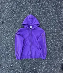 紫色 ジップアップパーカー 袖オレンジライン