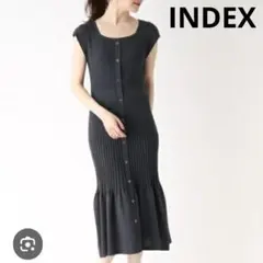 美品✨INDEX プリーツティアード ニットワンピース チャコール インデックス