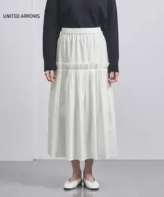 UNITED ARROWS プリーツギャザースカート 白 38 ロング フレア