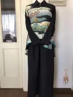 着物リメイク留袖燕尾ジャケットワイドパンツセット 風景画