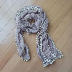 The Bagmati★ポンポンレース付シワ加工ストール