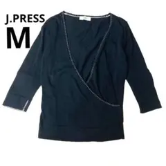美品　J.PRESS ジェイプレス　黒　ニット　カシュクール　M　七分袖のサムネイル
