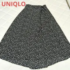 UNIQLO ドット柄 ラップフレアスカート ブラック S
