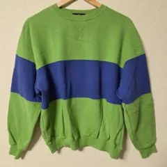 バイカラー クルーネック トレーナー　スウェット　グリーン　ブルー