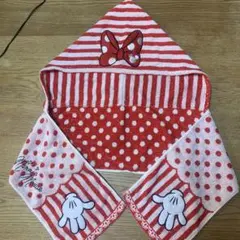 ミニー フード付きタオル 赤と白