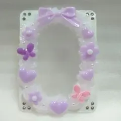 花とリボンと蝶　パステルパープル　B8 ホイップデコ 硬質カードケース　紫