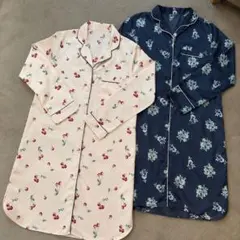 前開き　ルームウェア ワンピース　パジャマ 2点セット チェリー 花柄のサムネイル