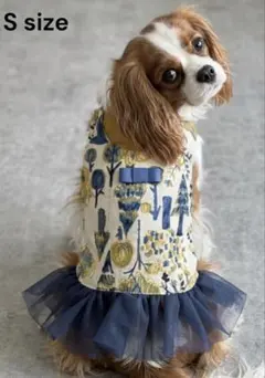 新品　犬服　夏服　ワンピース　ドレス　ハンドメイド　コットンリネン　S　チュールのサムネイル