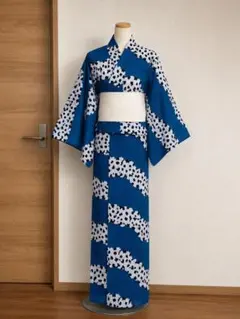 花柄 浴衣 青色