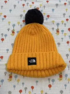 【美品】THE NORTH FACE ニット帽 キッズ ポンポン イエロー