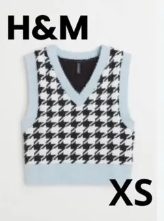 H&M 千鳥柄 Vネックニットベスト ライトブルー